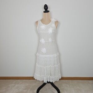Rinascimento Crochet Lace Dress White Floral Applique Midi XL Made in Italy